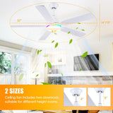 Ceiling Fans with Lights, 52 Inch Low Profile Ceiling Fan with Light and Remote Control,Reversible,RGB,3CCT, Dimmable,Quiet,White Ceiling Fan for Bedroom Indoor/Outdoor Use