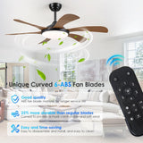Ceiling Fans with Lights - 46" Outdoor Low Porfile Ceiling Fan with Remote/App Control, 6 Speeds Reversible, Timer and Dimmable, Modern Flush Mount Fan Light Fixture, Brown