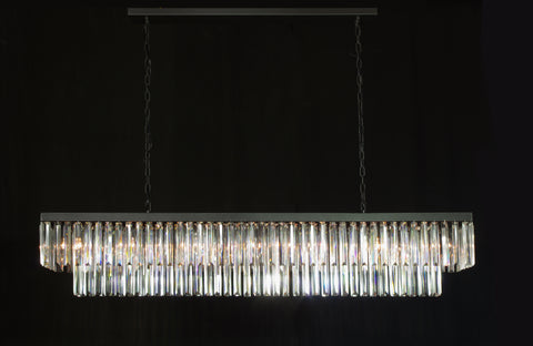 Retro Palladium Glass Fringe Rectangular Chandelier Chandeliers Lighting 59" Wide - G7-1157/12