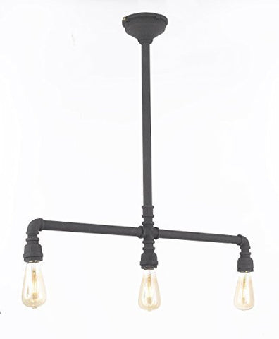 Wrought Iron Vintage Barn Metal Pendant Chandelier Industrial Loft Rustic "Pipe" Lighting W/ Vintage Bulbs Included Great For Kitchen Island Lighting - G7-3527/3Bulbs
