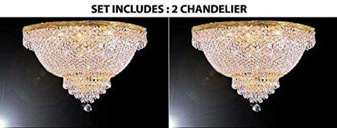 Set Of 2 - French Empire Crystal Semi Flush Chandelier Lighting H18" X W24" - A500-Flush/870/9 - Set Of 2