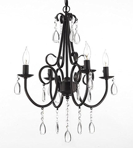 Wrought Iron and Crystal 4 Light Rustic Chandelier Pendant Light Fixture Lighting Ceiling Lamp Hardwire and Plug In - J10-SCL-01459CRT