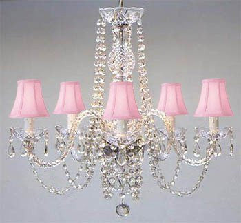 New Authentic All Crystal Chandelier With Pink Shades - A46-Pinkshades/384/5