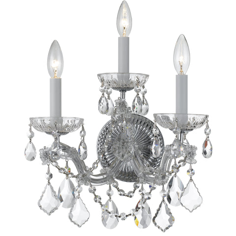 3 Light Polished Chrome Crystal Sconce Draped In Clear Hand Cut Crystal - C193-4403-CH-CL-MWP