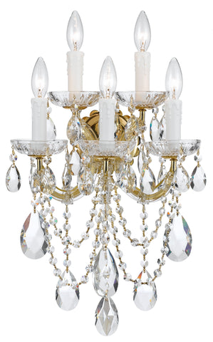 5 Light Gold Crystal Sconce Draped In Clear Spectra Crystal - C193-4425-GD-CL-SAQ
