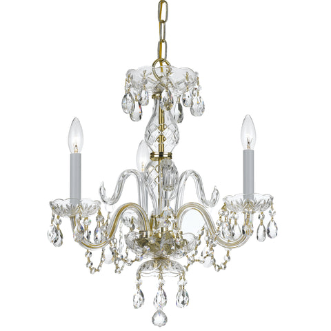 3 Light Polished Brass Crystal Mini Chandelier Draped In Clear Hand Cut Crystal - C193-5044-PB-CL-MWP