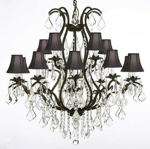 Wrought Iron Chandelier Crystal Chandeliers Lighting H36" X W36" With Shades - A500-Blackshades/3034/10+5