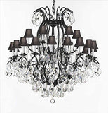Swarovski Crystal Trimmed Chandelier Wrought Iron Crystal Chandelier Lighting With Black Shades H52" W46" - A500-Sc/Blackshade/3034/18+6Sw