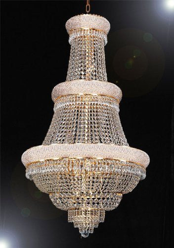 French Empire Crystal Chandelier Lighting H 50" X W 30" - Perfect For An Entryway Or Foyer Dressed With High Quality Diamond Cut Crystal - A93-B59/Gold/448/21