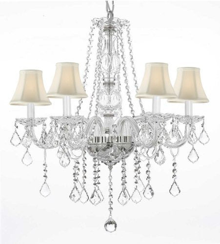 Crystal Chandelier Lighting With White Shades H25" X W24" - G46-Whiteshades/B26/384/5