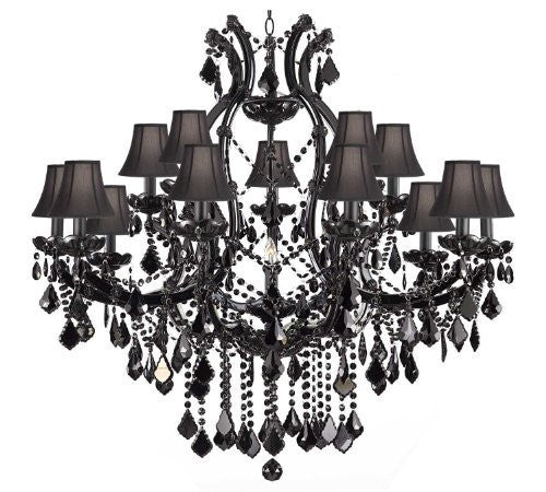 Jet Black Chandelier Crystal Lighting Chandeliers H38" X W37" With Black Shades - A83-Sc/BLACK/21510/15+1