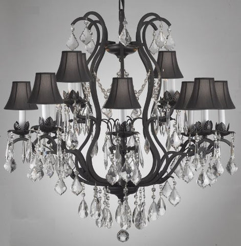 Wrought Iron Crystal Chandelier Lighting With Shades - A83-Blackshades/3034/8+4