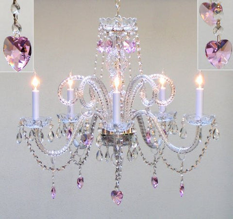 Chandelier Lighting Dressed With Pink Empress Crystal (Tm) Hearts H25" X W24" Chandelier Lighting - Go-A46-Hearts/387/5/Pink