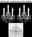 Set Of 3 - 1 Crystal Chandelier Lighting H 30" W 22" And 2 Maria Theresa Wall Sconce Crystal Lighting H14" x W11.5" Trimmed With Spectra (Tm) Crystal - Reliable Crystal Quality By Swarovski - 1Ea-Cs/B7/21532/12+1 + 2Ea-Cs/2813/3-Sw