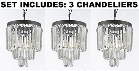 Set Of 3 Chandeliers - Palladium Empress Crystal (Tm) Glass Fringe 3-Tier Chandelier Lighting Mini Pendant - J10-26043/3-Set Of 3