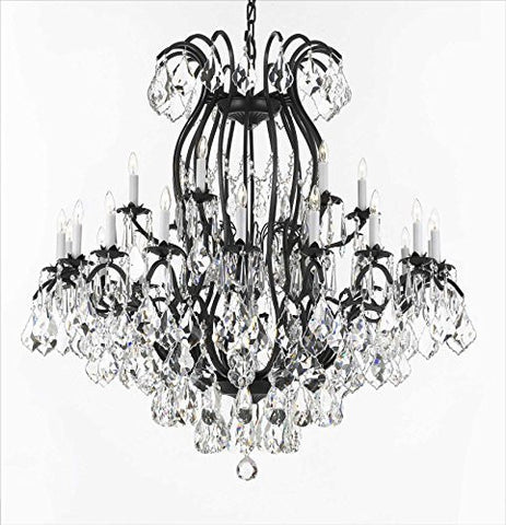 Swarovski Crystal Trimmed Chandelier Wrought Iron Crystal Chandelier Lighting H46" W46" Perfect For An Entryway Or Foyer - A83-3034/18+6Sw