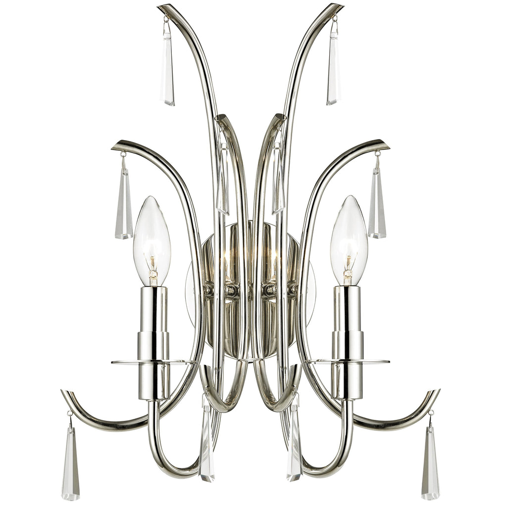 2 Light Polished Nickel Transitional  Modern Sconce Draped In Clear Hand Cut Crystal - C193-6032-PN-CL-MWP