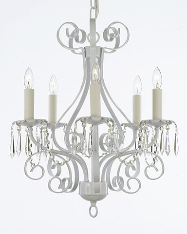 Wrought Iron Crystal Chandelier Lighting Country French White 5 Light Ceiling Fixture Wrought Country French Mini Kitchen - CL/30175/5 white