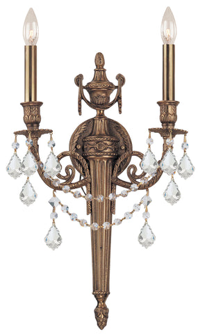 2 Light Matte Brass Traditional Sconce Draped In Clear Spectra Crystal - C193-752-MB-CL-SAQ