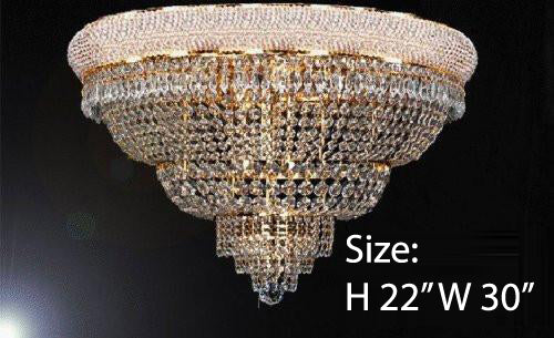 French Empire Crystal Flush Basket Chandelier W/ Swarovski Crystal Lighting H22" W30" - G93-Flush/Cg/448/21Sw